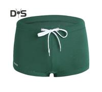 (Verde oscuro, M) Bañador de verano para hombre, de tiro bajo, de color liso, ajustado, para playa,