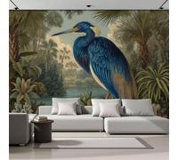 Verde Papel Pintado Seda Fotográfico 400x280cm, Mural De Pared Panorámico Garza De Planta Tropical, Estilo Naturalista Póster Grande Para Salón Decor Del Hogar Y Pared