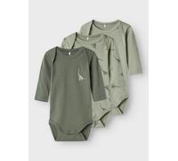 NAME IT NBMBODY 3P LS Green Dino Noos, Body de Manga Larga Niños Bebes, Agave Green,