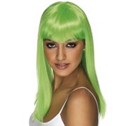 Verde Peluca Glamour Mujer de Lujo Recto con Flecos Lima Disfraz Accesorio