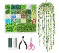 Verde perla planta, 5422 piezas de cuentas conjunto con hojas de flores 1 | Cuentas verdes, topes de cuentas, musgo y alambre de flores, material de manualidades para collares, pulseras y pendientes