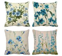 Verde Salvia Fundas Cojines 50X50 Juego de 4 Cojines Exterior Lino Cuadrado Lavables Funda Cojin Flor Patrón con Cremallera Invisible para Decoracion Hogar Salon Sofá Jardín Patio Cushion Cover B21-5