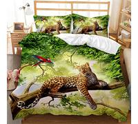 Verde Selva Tigre Loro Azul Cielo Estrellado Oso Polar Bambú Panda Lindo Animales 3D Juego de Cama Funda Nórdica y Funda de Almohada Microfibra (Estilo 1, 150x200 cm - Cama 90 cm)