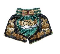 Verde Talla L - Pantalón Corto de Muay Thai para Boxeo, MMA, Kickboxing, Gimnasio y Fitness, Unisex para Hombres y Mujeres