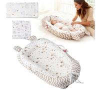 Verdego Nido Bebe Recien Nacido, 95x50x15cm, Reductor cuna bebe con asa, baberos y manta, Reductor de Cuna para 0 a 1 año, 100% Algodón, Bilateral, Removible, Portátil o de Viaje, Diseño de Estrellas