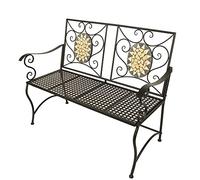 VERDELOOK Banco serie mosaico metálico con decoraciones, 116x56x90 cm, negro con decoraciones de colores