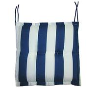 VERDELOOK Cojín Cuadrado con Volantes para Silla con Lazos, 40 x 40 cm, Rayado Blanco y Azul