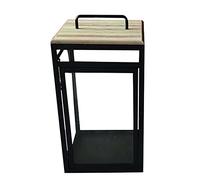 VERDELOOK Oslo - Farol de Metal Pintado con Tapa de Madera y Cristales, 25,5 x 25,5 x 49 cm, Negro y Madera Natural