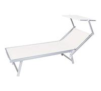 VERDELOOK Rimini, Tumbona de playa con parasol, 186x61x38 cm, blanco