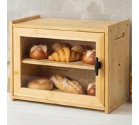 Verdenu Paneras para Guardar el Pan de Bambú, Panera Madera con Ventana Acrílica Transparente, Doble Nivel, gran Capacidad y asa Metálica para Tostadas