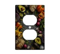 Verduras cocina dúplex cubierta de tomacorriente placa de pared, rústico orgánico pan hierbas cosecha verde plástico tamaño estándar placas para enchufes eléctricos para el hogar, sala de estar