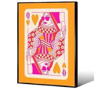 VERENIX Queen of Hearts Playing Card Funky Wall Art Pink And Orange Preppy Poster Decoración de Habitación Impresiones Estéticas Hippie Queen 40,6 x 60,9 cm con marco de metal