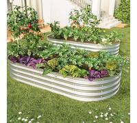 VERFARM Kit de cama de jardín elevada galvanizada, cajas de jardín elevadas al aire libre, camas elevadas ovaladas de metal para verduras, flores, hierbas, plata (6 x 3 x 1 pies), 2 unidades