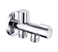 Verhal Válvula de Escuadra Doble ½ x ½ x ½ Pulg, Latón Cromado, Montura Cerámica, ¼ Vuelta, 114x67 mm, Doble Salida Independiente