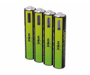 VERICO LoopEnergy Wiederaufladbare USB-C Batterie AAA 1,5V 900mWh (600mAh) Li-Ion, Schnellladung Via USB-C Anschluss in ca. 2 Stunden (4X AAA)