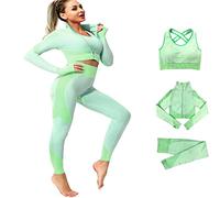 Veriliss 3 Piezas Mujer Yoga Traje Entrenamiento Para, Gym Mallas de Yoga Sin Costuras y Sujetador Deportivo Elástico Ropa de Gimnasio