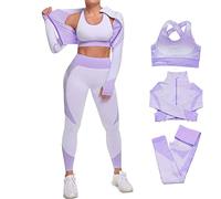 Veriliss 3 Piezas Mujer Yoga Traje Entrenamiento para, Gym Mallas de Yoga Sin Costuras y Sujetador Deportivo Elástico Ropa de Gimnasio