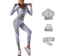 Veriliss 3 Piezas Mujer Yoga Traje Entrenamiento Para, Gym Mallas de Yoga Sin Costuras y Sujetador Deportivo Elástico Ropa de Gimnasio