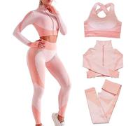 Veriliss 3 Piezas Mujer Yoga Traje Entrenamiento Para, Gym Mallas de Yoga Sin Costuras y Sujetador Deportivo Elástico Ropa de Gimnasio