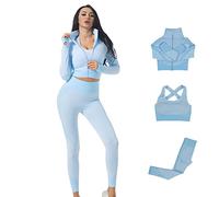 Veriliss 3 Piezas Mujer Yoga Traje Entrenamiento Para, Gym Mallas de Yoga Sin Costuras y Sujetador Deportivo Elástico Ropa de Gimnasio