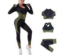 Veriliss 3 Piezas Mujer Yoga Traje Entrenamiento para, Gym Mallas de Yoga Sin Costuras y Sujetador Deportivo Elástico Ropa de Gimnasio