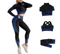 Veriliss 3 Piezas Mujer Yoga Traje Entrenamiento Para, Gym Mallas de Yoga Sin Costuras y Sujetador Deportivo Elástico Ropa de Gimnasio