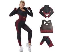Veriliss 3 Piezas Mujer Yoga Traje Entrenamiento Para, Gym Mallas de Yoga Sin Costuras y Sujetador Deportivo Elástico Ropa de Gimnasio