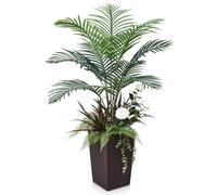 VeriNatural Palmera Artificial 120 cm con 5 Plantas Decorativas - Árbol Artificial con Marrón Maceta, UV Resistente - Planta Artificial Grande para Interior y Exterior del Hogar Oficina Jardín, VN148