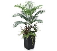 VeriNatural Palmera Artificial 120 cm con 5 Plantas Decorativas - Árbol Artificial con Negro Maceta, UV Resistente - Planta Artificial Grande para Interior y Exterior del Hogar Oficina Jardín, VN148