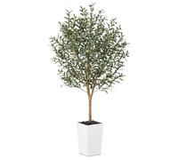 VeriNatural Planta Olivo Artificial Grande 180cm-Árbol Decorativo con Maceta Blanca Estable y Aceitunas Rojas Negras-Planta Artificial Alta para Hogar,Oficina,Decoración Exterior e Interior,VN133