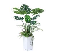 VeriNatural Plantas Artificiales Decorativas Monstera 120cm - Árbol Artificial con Maceta Blanca Trenzada, Planta Artificial Resistente a UV - para Hogar y Oficina, Interior y Exterior,VN150