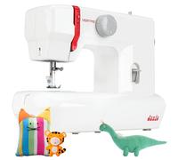 VERITAS Máquina de coser Janis I 9 programas I Tensión automática del hilo & Cortador de hilo I Puntos decorativos & Puntos elásticos I Máquina de coser pequeña para principiantes (blanco-rojo)