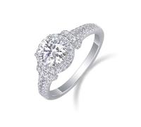 Verlobungsring Damen Breit, Pinky Ring Damen mit 1 Ct Rundem Moissanit Silber 18K Weißgold Größe 63 (20.1)