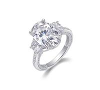 Verlobungsring Damen Breit, Ringe Damen Zeigefinger Luxus mit Ovalem Moissanit 10 X 14 mm Silber Platin Größe 45 (14.3)