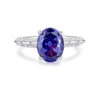 Verlobungsring Damen Platin, Freundschaftsringe Freundinnen Ring mit Ovalem Tansanit und Moissanit 8 X 10 mm Silber Größe 49 (15.6)