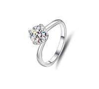 Verlobungsring Damen Set, Engagement Ring Polierter Solitärring mit 6,5 mm Rundem Moissanit 1 Karat Silber 18K Weißgold Größe 63 (20.1)