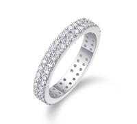 Verlobungsring Damen Set, Promise Ring Frau 2 Reihen Moissanite Eleganter Ring Silber 9K Weißgold Größe 56 (17.8)