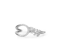 Verlobungsring Damen Silber 925, Promise Ring Beste Freundin Silber Blätter mit Rundschliff Weiß Zirkonia Größe 49 (15.6)