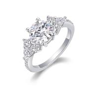 Verlobungsring Damen Vintage, Eheringe Damen mit 4 Krappen Rundem Moissanit 2 Karat Silber Platin Größe 54 (17.2)