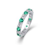 Verlobungsring Damen Vintage, Eheringe Silber Set Dünner Ring mit Im Labor Hergestelltem Smaragd und Moissanit 14K Weißgold Größe 47 (15.0)