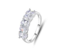Verlobungsring, Eheringe Silber für Frau Ring mit 5 Ovalen Moissaniten 4 X 6 mm 9K Weißgold Größe 47 (15.0)