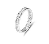 Verlobungsring Frau, Memoire Ring 3,3 mm Breiter Ewigkeitsring mit 1 X 2 mm Großem Rechteckigen Moissanit Silber 18K Weißgold Größe 56 (17.8)