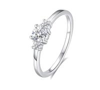 Verlobungsring Frau, Ringe Frauen Kleine Finger Dünner Ring mit 4 Krappen und Rundem Moissanit 0,3 Ct Silber Platin Größe 62 (19.7)