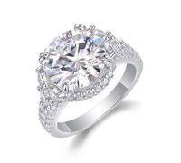 Verlobungsring, Freundschaftsringe Freundinnen Ring mit 5 Ct Rundem Moissanit Silber 9K Weißgold Größe 57 (18.1)