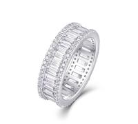 Verlobungsring Vintage, Ring Damen Luxuriöse Reihe Aus Rechteckigen 0.2Ct Moissanite 2 X 4 mm Silber Platin Größe 61 (19.4)