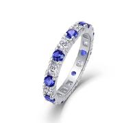 Verlobungsringe Damen, Ring Frau Dünner Ring mit Im Labor Hergestelltem Saphir und Moissanit Silber 9K Weißgold Größe 49 (15.6)