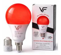 VERLSA Bombilla Luz Roja Nocturna Melatonina 630Nm (2 En 1) Rosca E27 + E14 (Adaptador Incluido) - Bombilla Roja LED - Terapia Para Dormir - Sin Luz Azul - Flicker Free - Descanso Niños Y Adultos