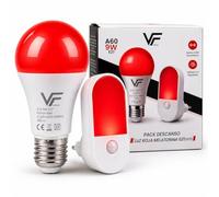 VERLSA Pack 2 Dispositivos Luz Roja Nocturna Melatonina 625nm, bombilla roja para dormir E27 9W + Luz Nocturna con Sensor de Movimiento Enchufable 1W, Flicker Free, 0% Luz Azul