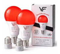 VERLSA Pack2 Bombilla Luz Roja Nocturna Melatonina 630Nm (2 En 1) Rosca E27 + E14 (Adaptador Incluido) - Bombilla Roja LED - Terapia Para Dormir - Sin Luz Azul - Flicker Free - Descanso Niños/Adultos