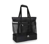VerLuky Bolso de Playa de Malla Negro XXL Familiar con Cremallera,44 * 45 * 21cm Bolso de Playa para Mujer Grande,Impermeable Bolsa Playa para Viaje Compras Playa